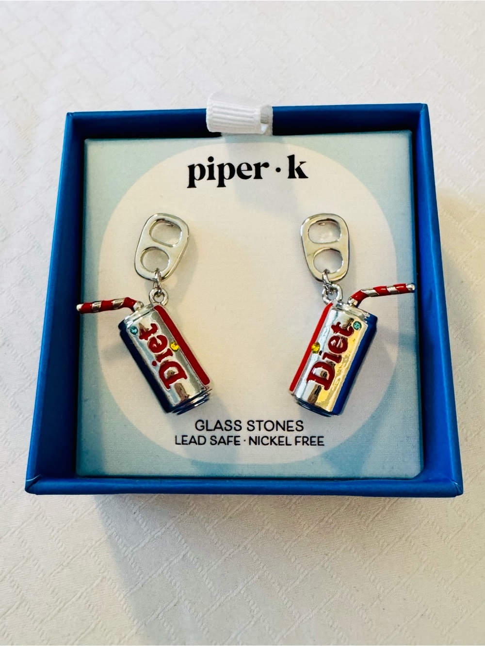 Piper K Diet Soda Can Dangle Earrings - Red, Silver